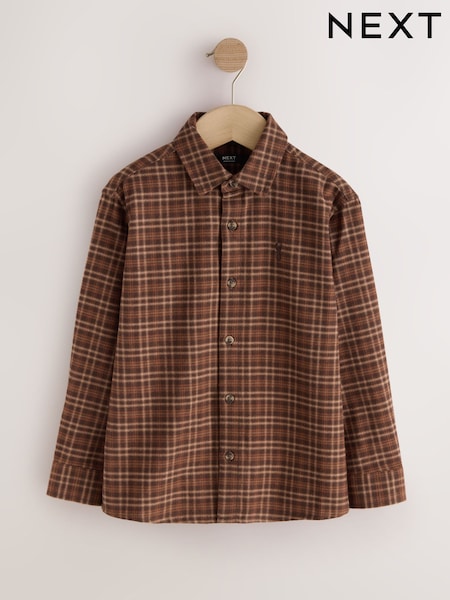 Tan Brown Micro Check - Long Sleeve Check Shirt (3-16yrs)
