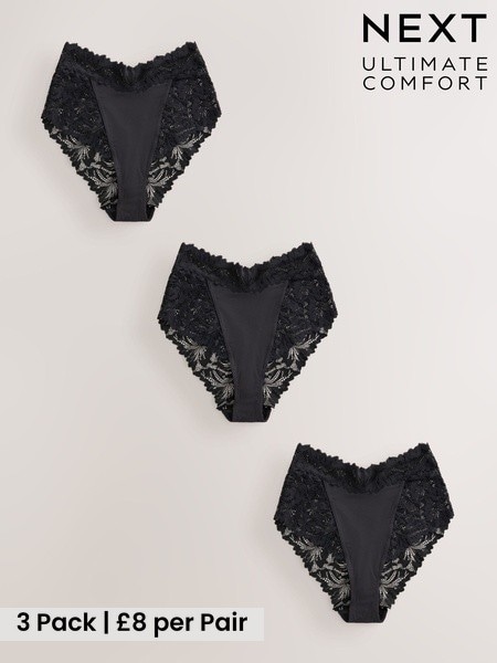 Black - Ultimate Comfort Lace Knickers 3 Pack
