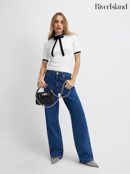 River Island White Bow Detail Ballet Sleeve T-Shirt (G94365) | £32