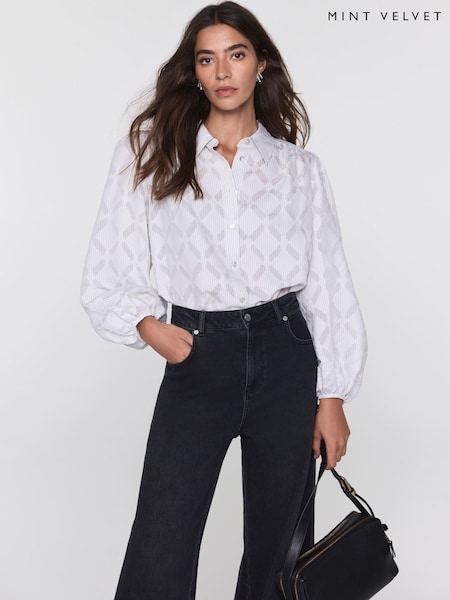 Mint Velvet Grey Diamond Striped Jacquard Shirt (G94387) | £99