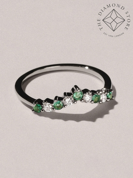 The Diamond Store Green White Emerald and Lab Diamond Wishbone Ring in 9K Yellow Gold (G94438) | £369