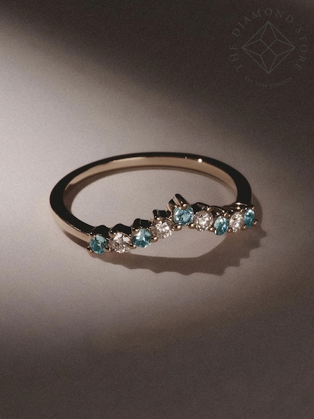 The Diamond Store Blue Topaz and Lab Diamond Wishbone Ring in 9K Yellow Gold (G94445) | £346
