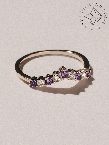 The Diamond Store Purple Yellow Amethyst and Lab Diamond Wishbone Ring in 9K Yellow Gold (G94461) | £346