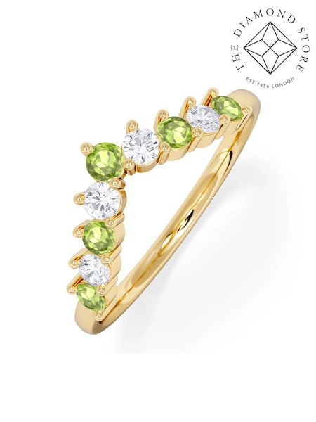 The Diamond Store Green Yellow Peridot and Lab Diamond Wishbone Ring in 9K Yellow Gold (G94480) | £346