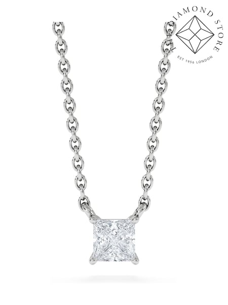 The Diamond Store White Wanderlust Floating Princess Cut Lab Diamond Solitaire Necklace 0.25ct H/SI in 925 Silver (G94495) | £179