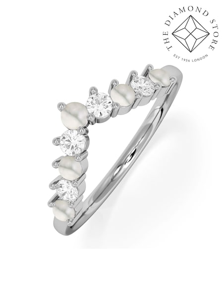 The Diamond Store White silver Opal and Lab Diamond Wishbone Ring in 9K Yellow Gold (G94496) | £369