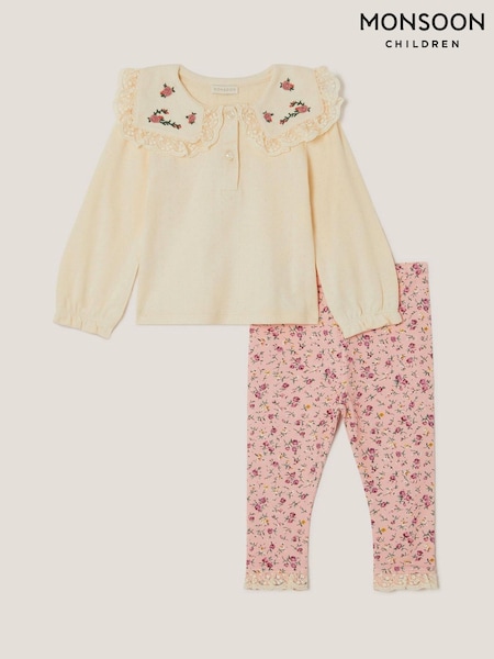 Monsoon Pink Baby Rosie Top & Floral Leggings Set (G94609) | £28 - £30
