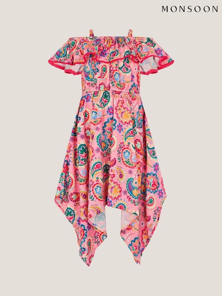 Monsoon Pink Paisley Print Hanky Hem Dress (G94614) | £25 - £29