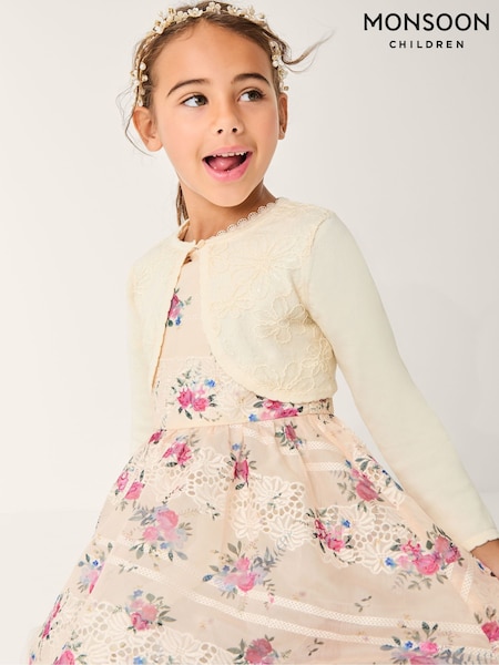 Monsoon White Sequin Flower Embellished Cardigan (G94632) | £28 - £32