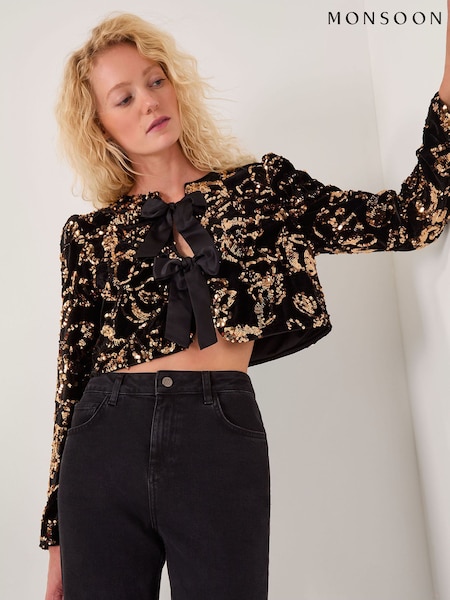 Monsoon Black Shola Sequin Bow Jacket (G94642) | £75