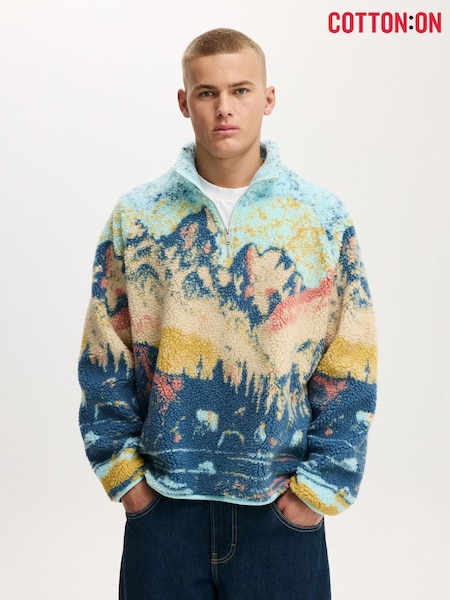 Cotton On Blue Quarter Zip Teddy Fleece (G94699) | £50