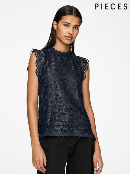 PIECES Blue Lace Top (G94901) | £24