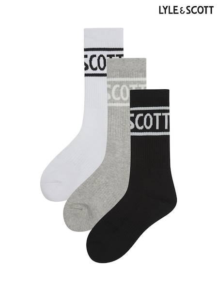 Lyle & Scott Black Blaze Cotton Sports Socks 3 Pack (G95269) | £8