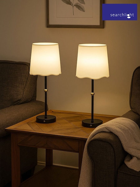 Searchlight 2 Pack Brass Rechargeable Lamp Scallop Shade (G95457) | £25