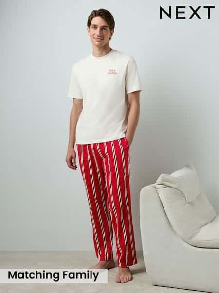 Red/White - Trouser Set Happy Holidays Stripe Family Matching Christmas Pyjamas Set