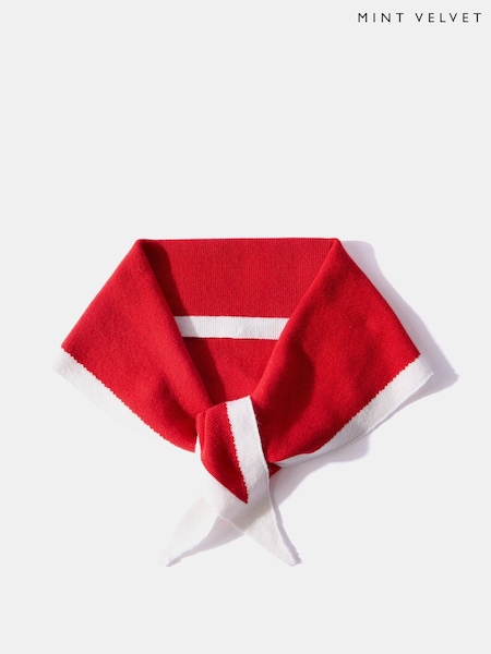 Mint Velvet Red Cotton Blend Triangle Knit Scarf (G95663) | £25