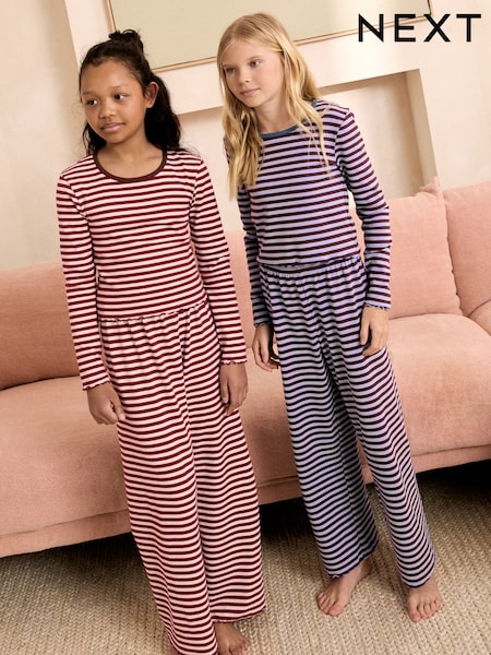 Blue/Pink - Stripe Wide Leg Pyjamas 2 Pack (3-16yrs)