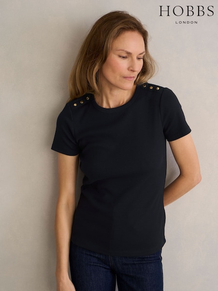 Hobbs Blue Eva Ribbed T-Shirt (G96570) | £39