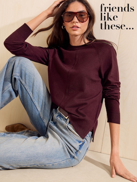 Aubergine Purple - Friends Like These Crew Neck Stitch Detail Jumper