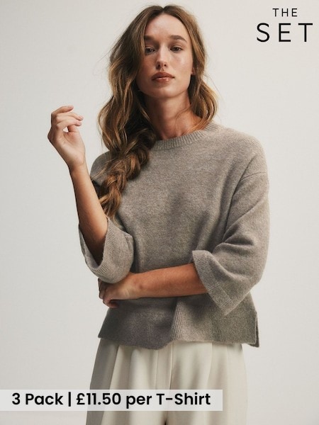Oatmeal/Stone Brown/Chocolate Brown - The Set 3 Pack Crew Neck Knitted T-shirts
