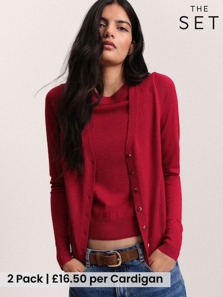 Red/Light Grey - The Set 2 Pack Mock Layer Cardigans