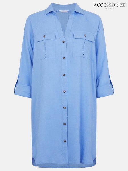 Accessorize Blue Lace Trim Beach Cover Up Shirt (G97133) | £35