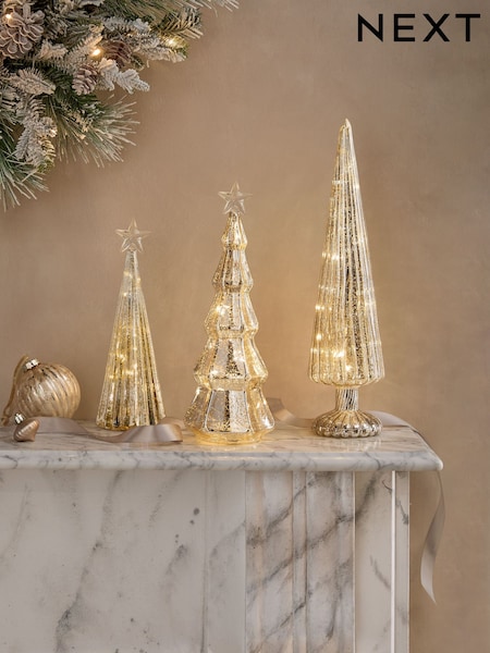 Set Of 3 Lit Glass Trees
