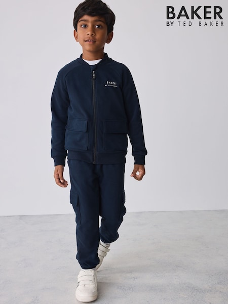 Navy - Baker By Ted Baker Bomber Jacket, T-shirt And Joggers Set