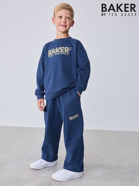 Blue - Baker By Ted Baker Oversized Sweatshirt And Wide Leg Joggers Set
