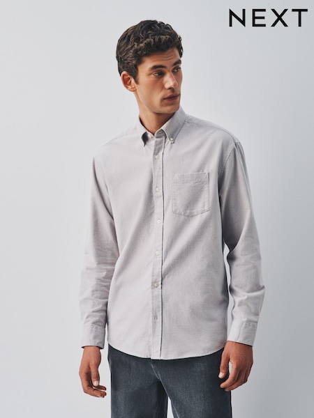 Neutral Stone - Regular Brushed Oxford Long Sleeve Shirt