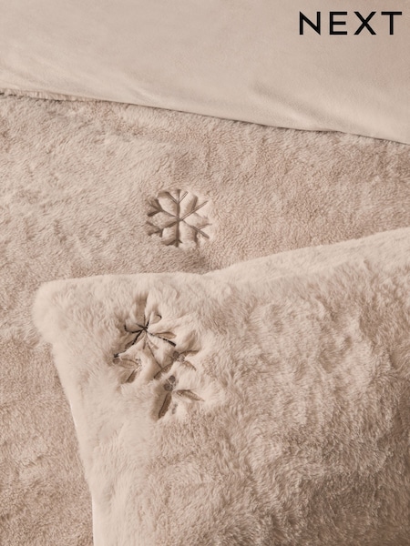 Embroidered Glamour Faux Fur Christmas Duvet Cover And Pillowcase Set