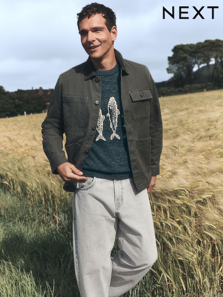 Khaki Green - Regular Canvas Cord Collar Shacket