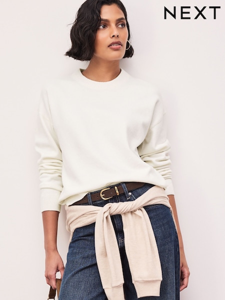 Ecru - Supersoft Crew Neck Long Sleeve Jumper
