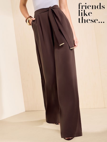 Brown - Friends Like These Tie Waisted Wide Leg Trousers