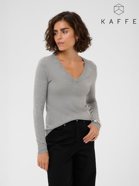 Kaffe Grey Kamalou Ribbed Long Sleeve Knit Jumper (G97890) | £40