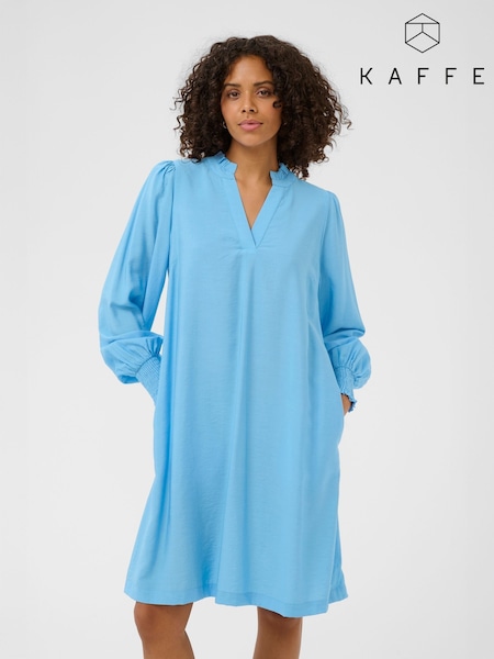 Kaffe Blue Loni V-Neck Long Sleeve Midi Dress (G97893) | £70