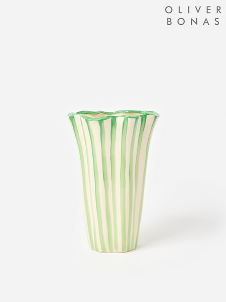 Oliver Bonas Green & White Striped Ceramic Vase (G97939) | £43