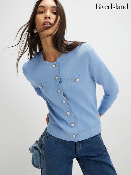 River Island Blue Long Sleeve Scallop Cardigan (G97963) | £38