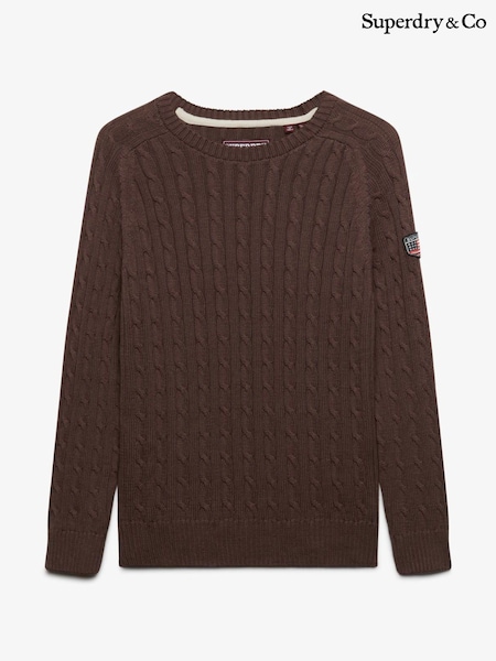 Brown - Superdry Slouchy Cable Knit Jumper
