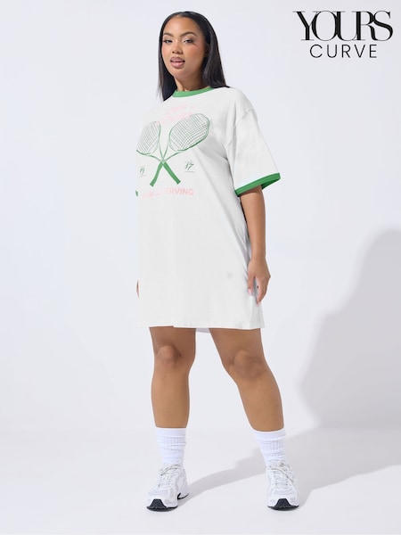 Yours Curve White Limited Always Serving T-Shirt Dress (G98255) | £24