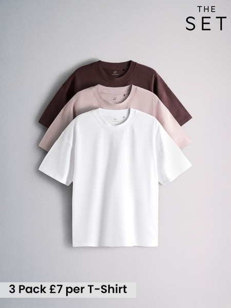 Pink/Cream - 3 Pack The Set Heavyweight Oversized T-shirts