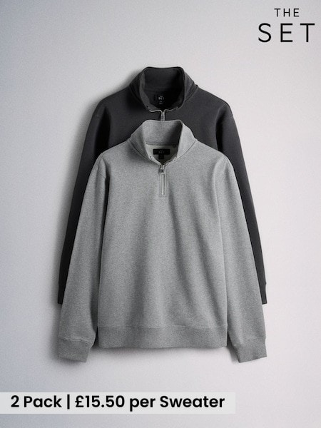 Grey - Regular The Set 2 Pack Quarter Zip Sweaters