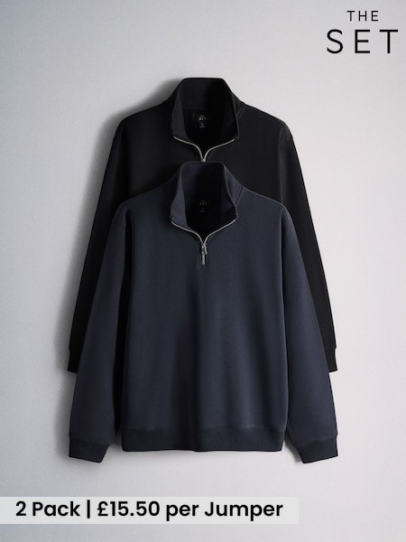 Black/Navy - Regular The Set 2 Pack Quater Zip Loopback Jumpers