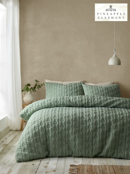 Pineapple Elephant Green Tamba Leaf Jersey Stripe Duvet Cover Set (G98459) | £40 - £70