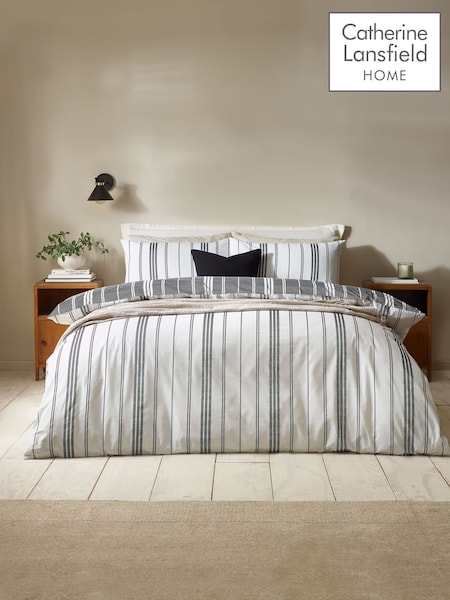 Catherine Lansfield Black Harbour Stripe Reversible Duvet Cover Set (G98461) | £17 - £35