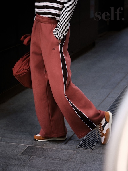 Rust Brown - Self. Side Stripe Wide Leg Joggers