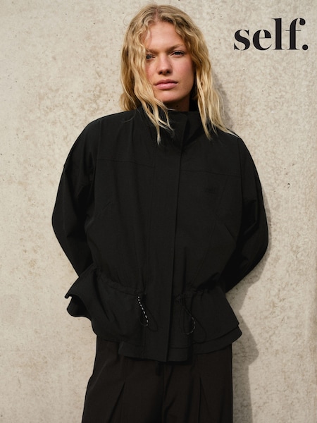 Black - Self. 4 Way Stretch Funnel Neck Jacket