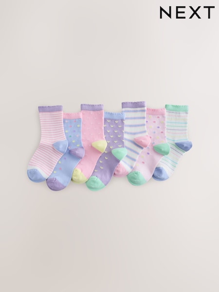 Pink and Purple - Cotton Rich Spot Stripe Ankle Socks 7 Pack