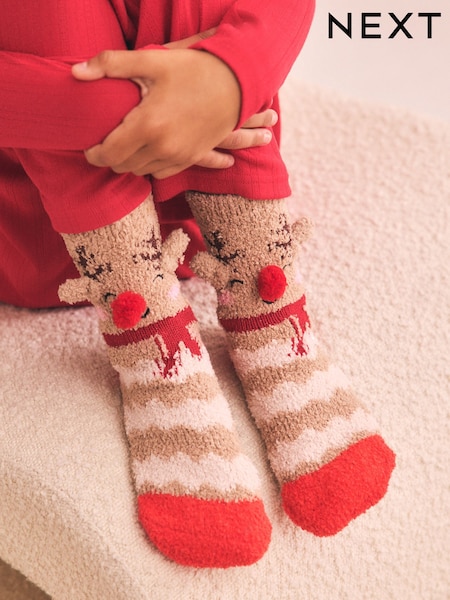 Brown and Red Reindeer - Christmas Cosy Socks