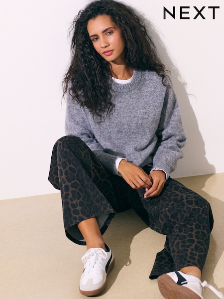 Leopard - Jersey Denim Wide Leg Trousers